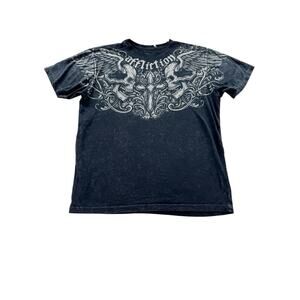 Affliction Crossed Over Skull Wings Short Sleeve Shirt Size XL Gothic Black